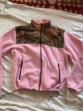 Girls' Pink Fleece Jacket with Camo Yoke